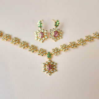 Zoey Multicolour CZ Diamond Simulant Kemp Necklace Set - ECLAT INDIAN JEWELSNecklace SetsMulticolour